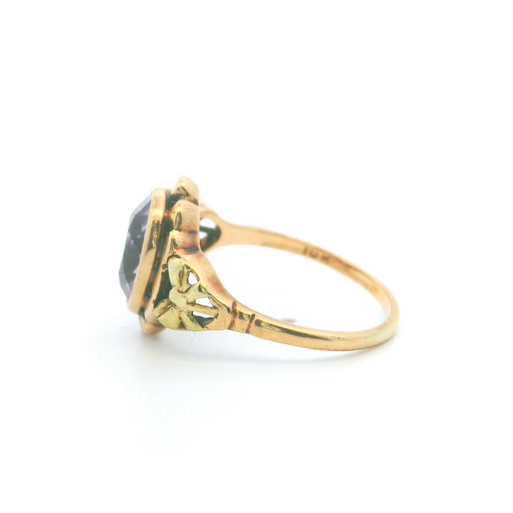 Estate 10K Yellow Gold 2.00CTW Oval Cabochon Amethyst Antique Ring - AS-IS