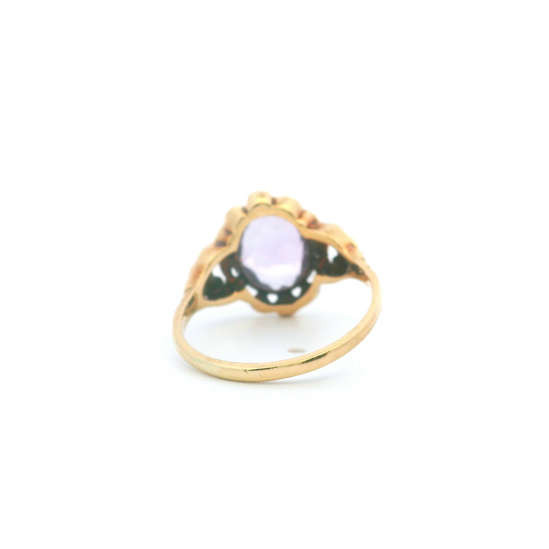 Estate 10K Yellow Gold 2.00CTW Oval Cabochon Amethyst Antique Ring - AS-IS