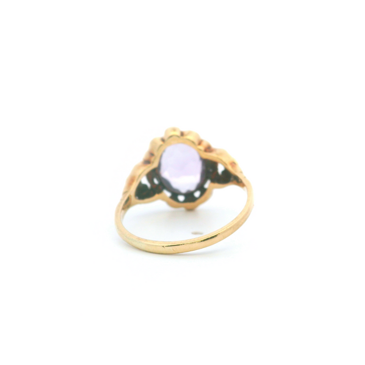 Estate 10K Yellow Gold 2.00CTW Oval Cabochon Amethyst Antique Ring - AS-IS