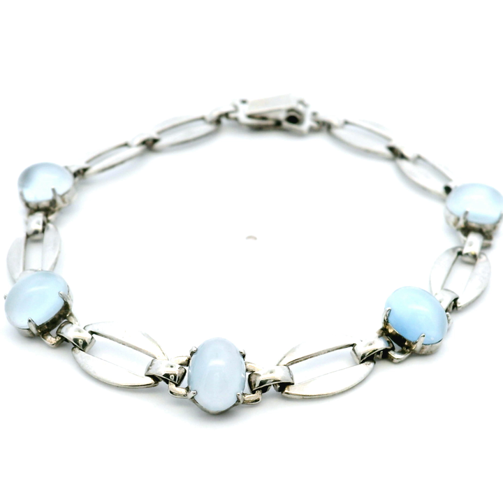 Estate Sterling Silver Richards Oval Moonstone Link Bracelet, Vintage