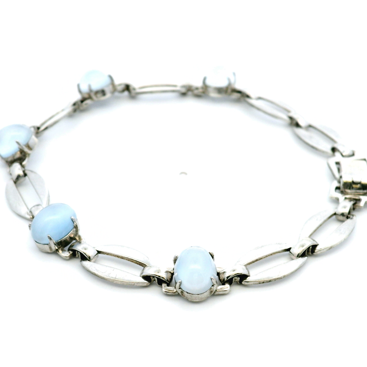 Estate Sterling Silver Richards Oval Moonstone Link Bracelet, Vintage