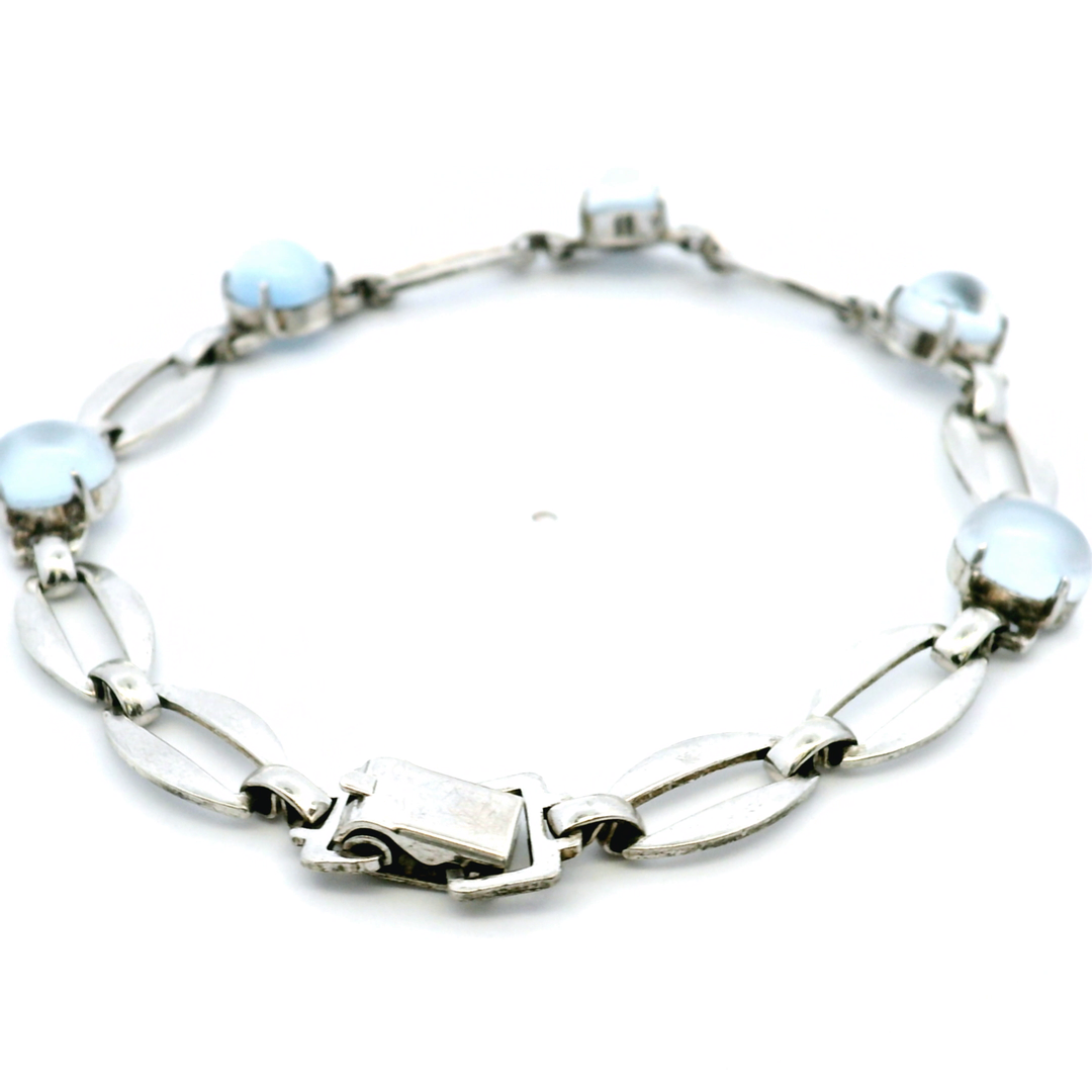 Estate Sterling Silver Richards Oval Moonstone Link Bracelet, Vintage