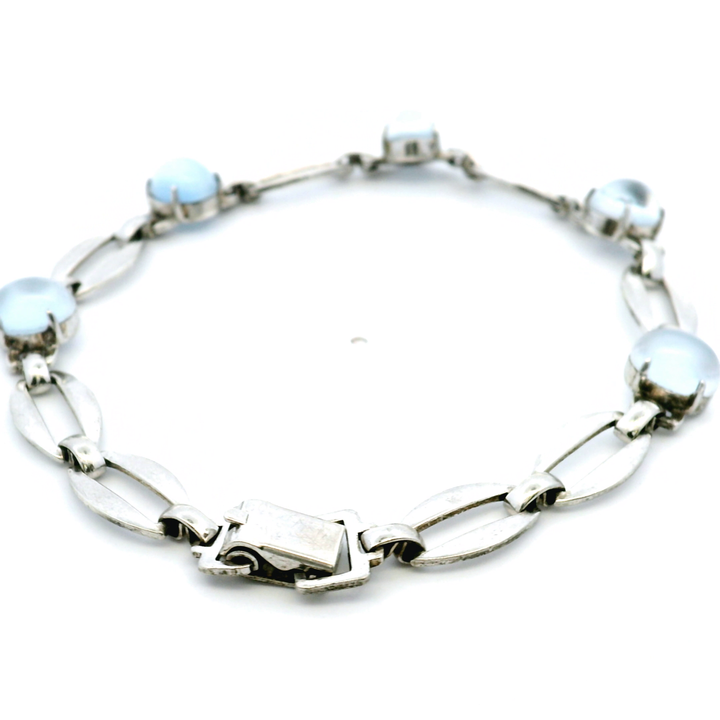Estate Sterling Silver Richards Oval Moonstone Link Bracelet, Vintage
