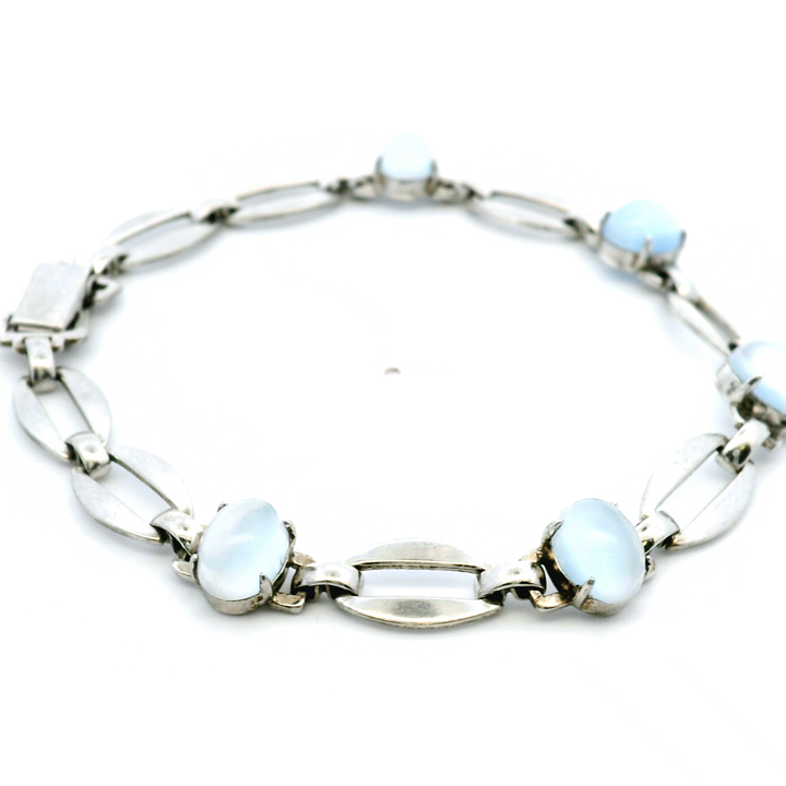 Estate Sterling Silver Richards Oval Moonstone Link Bracelet, Vintage
