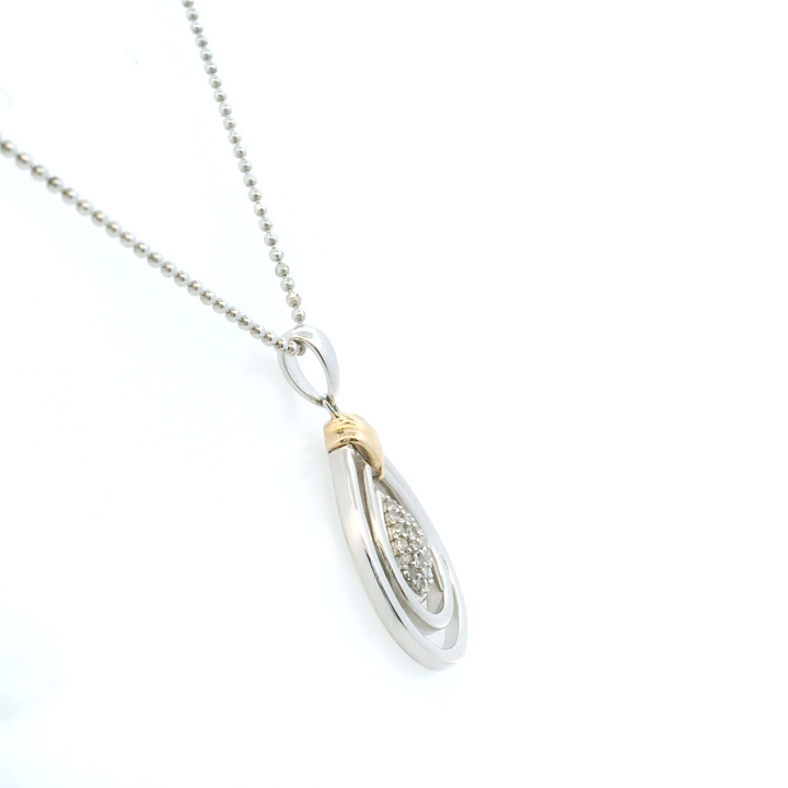 Estate Sterling Silver & 14KT Yellow Gold Accent Diamond Cluster Teardrop Pendant