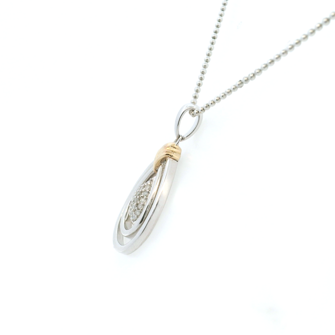 Estate Sterling Silver & 14KT Yellow Gold Accent Diamond Cluster Teardrop Pendant