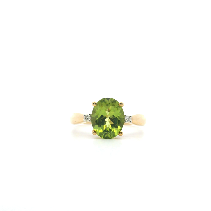 Estate 14KT Yellow Gold Oval Peridot & Diamond Ring