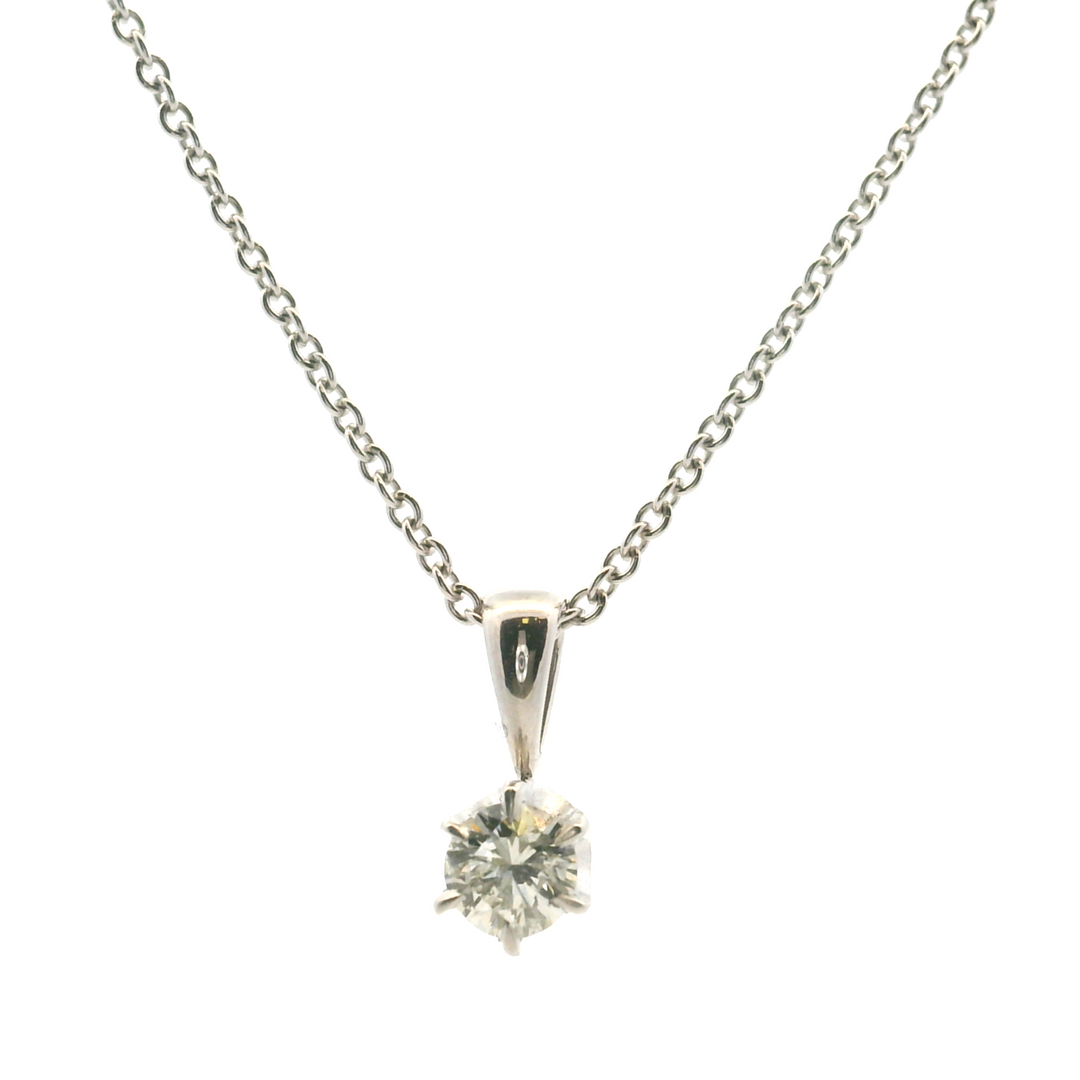 Estate 14KT White Gold Round Brilliant Diamond Solitaire Pendant