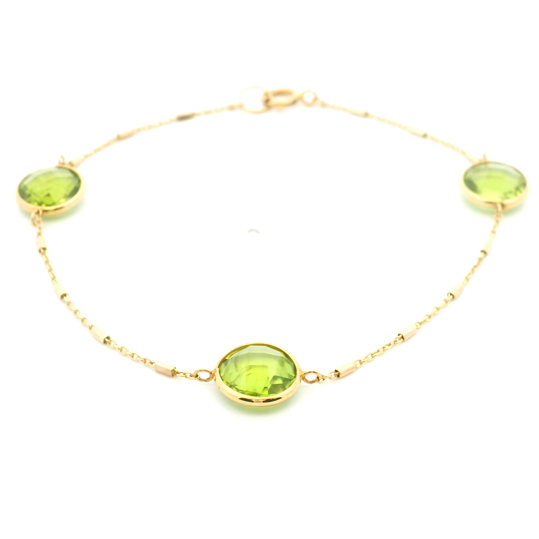Estate 14KT Yellow Gold Round Peridot Three-Stone Bracelet