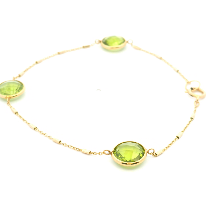 Estate 14KT Yellow Gold Round Peridot Three-Stone Bracelet