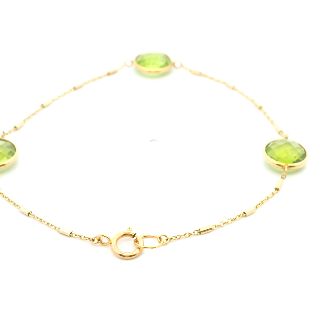 Estate 14KT Yellow Gold Round Peridot Three-Stone Bracelet