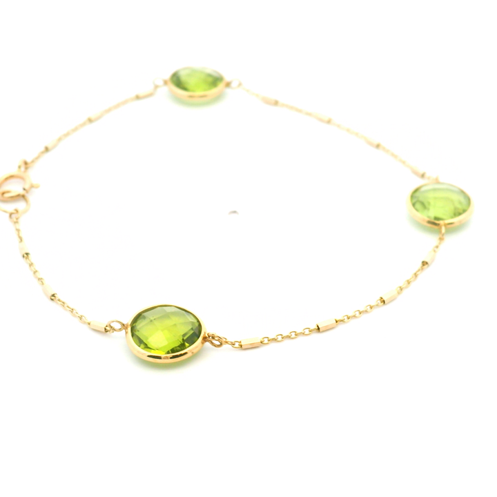 Estate 14KT Yellow Gold Round Peridot Three-Stone Bracelet