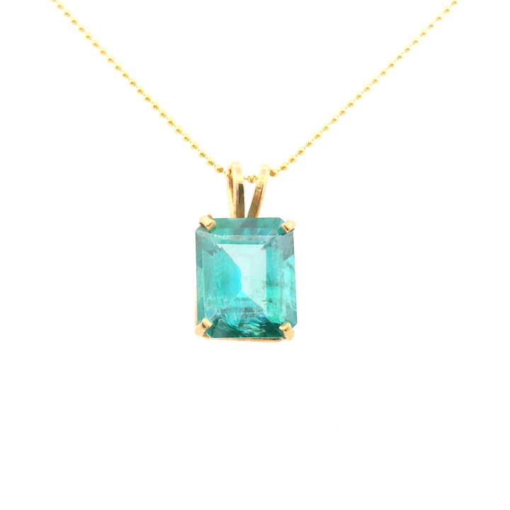 Estate 14KT Yellow Gold Emerald Cut Blue Apatite Pendant