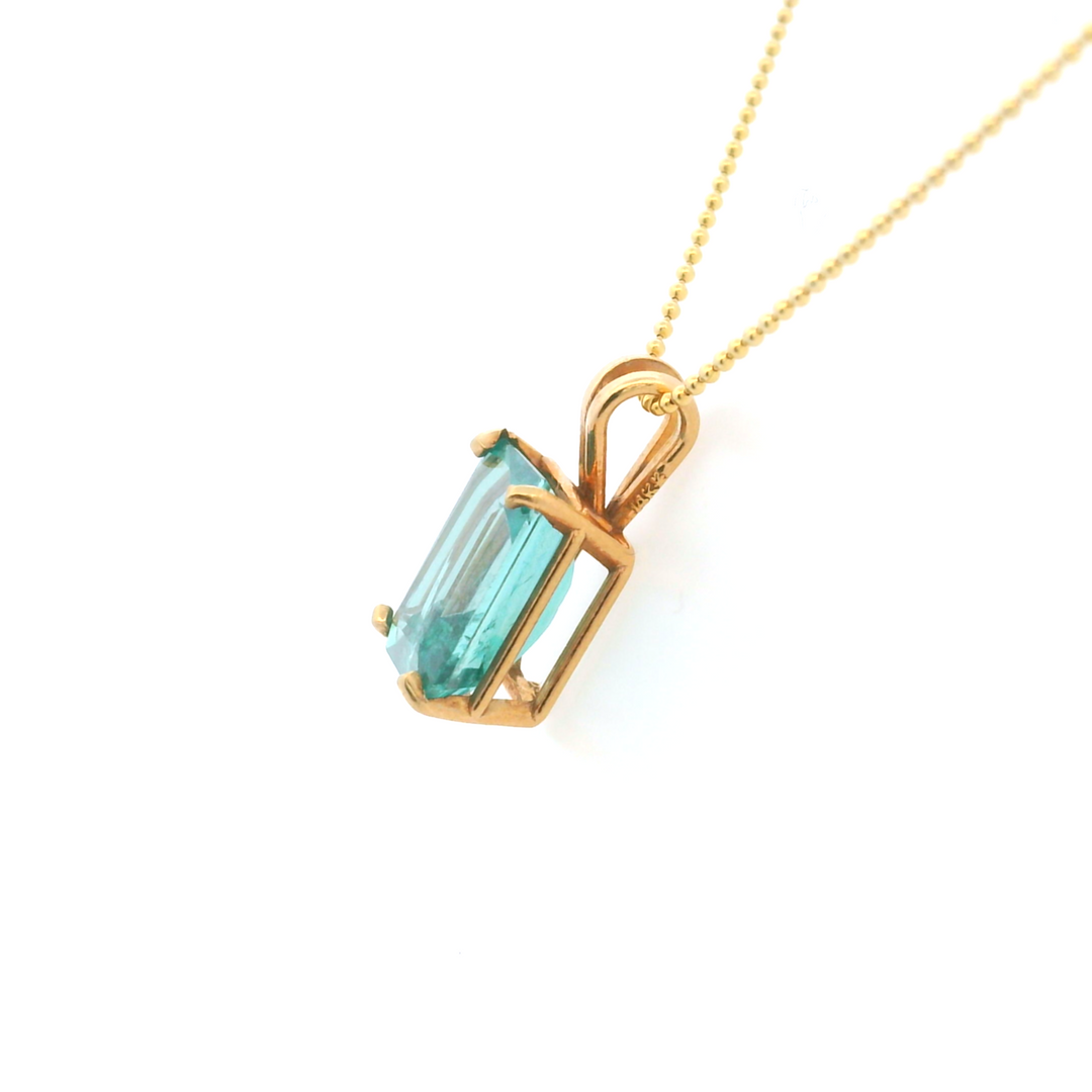 Estate 14KT Yellow Gold Emerald Cut Blue Apatite Pendant