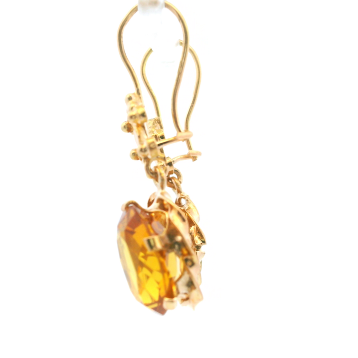 Estate 14KT Yellow Gold Oval Synthetic Orange Sapphire French Wire Earrings, ca. 1960's
