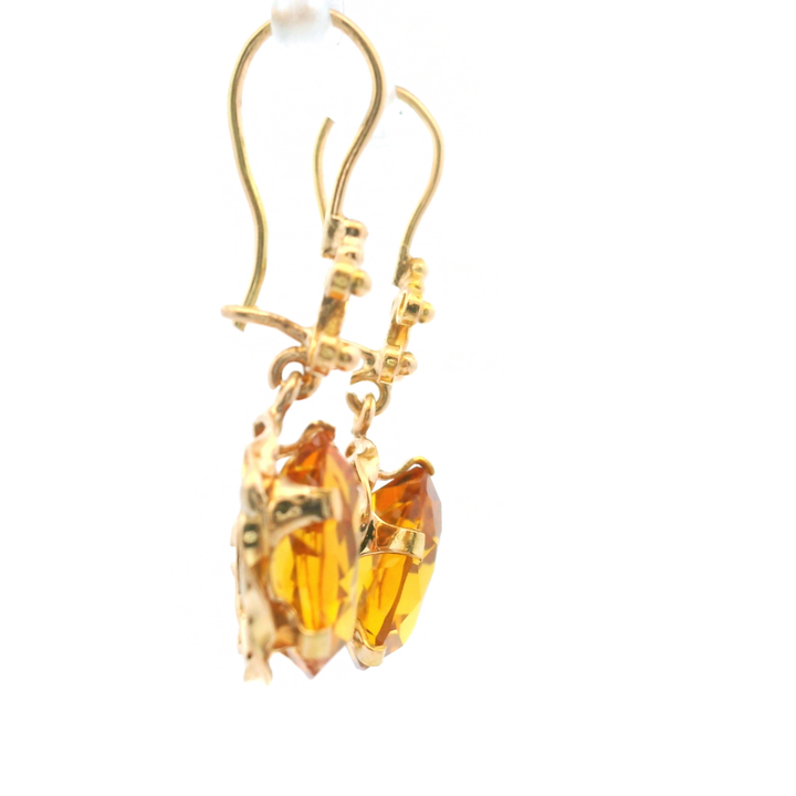 Estate 14KT Yellow Gold Oval Synthetic Orange Sapphire French Wire Earrings, ca. 1960's