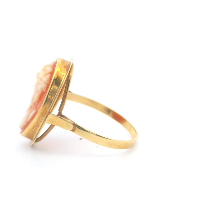 Estate 18KT Yellow Gold Shell Cameo "Erato" Ring, Edwardian