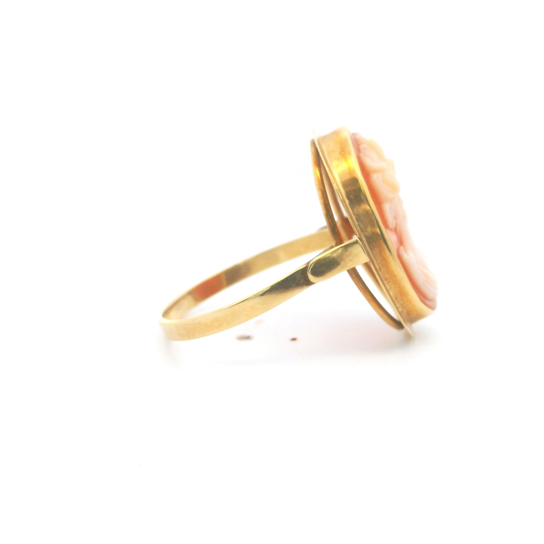 Estate 18KT Yellow Gold Shell Cameo "Erato" Ring, Edwardian