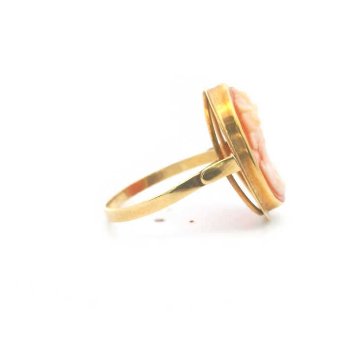 Estate 18KT Yellow Gold Shell Cameo "Erato" Ring, Edwardian