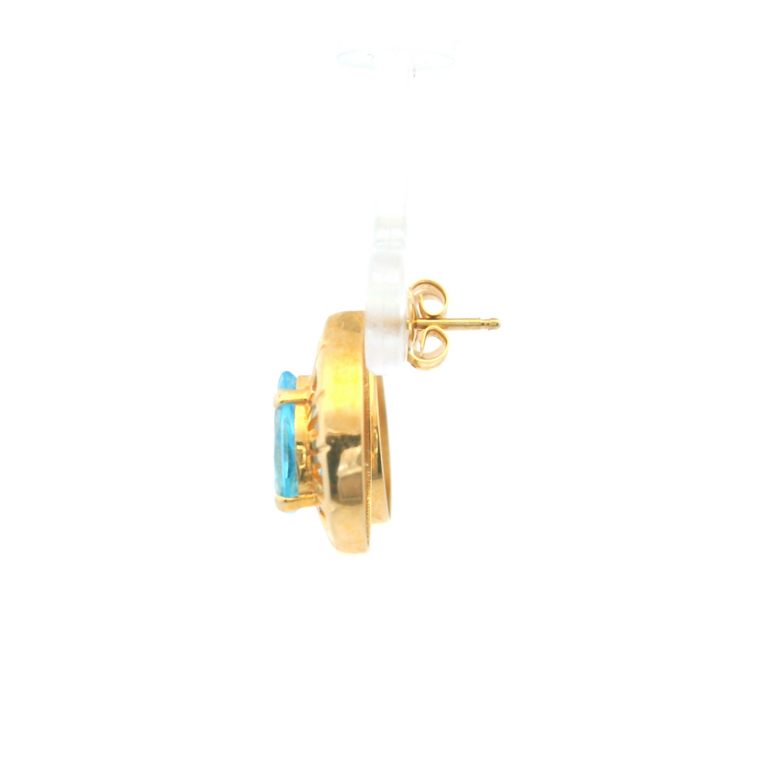 Estate 14K Yellow Gold 3.30CTW Pear-Shaped Blue Topaz Open Frame Stud Earrings