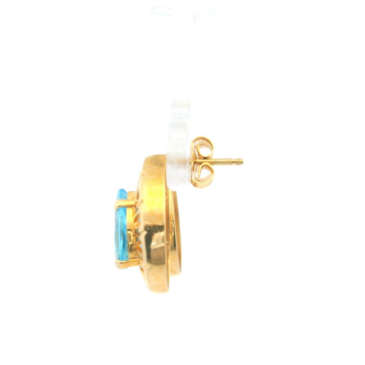Estate 14KT Yellow Gold Pear Blue Topaz Studs, ca. 1990's