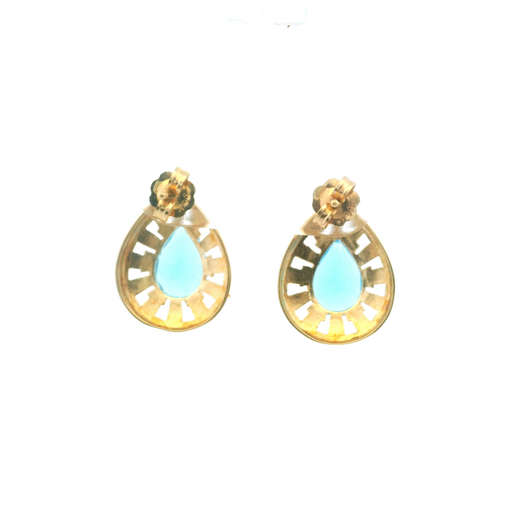 Estate 14K Yellow Gold 3.30CTW Pear-Shaped Blue Topaz Open Frame Stud Earrings