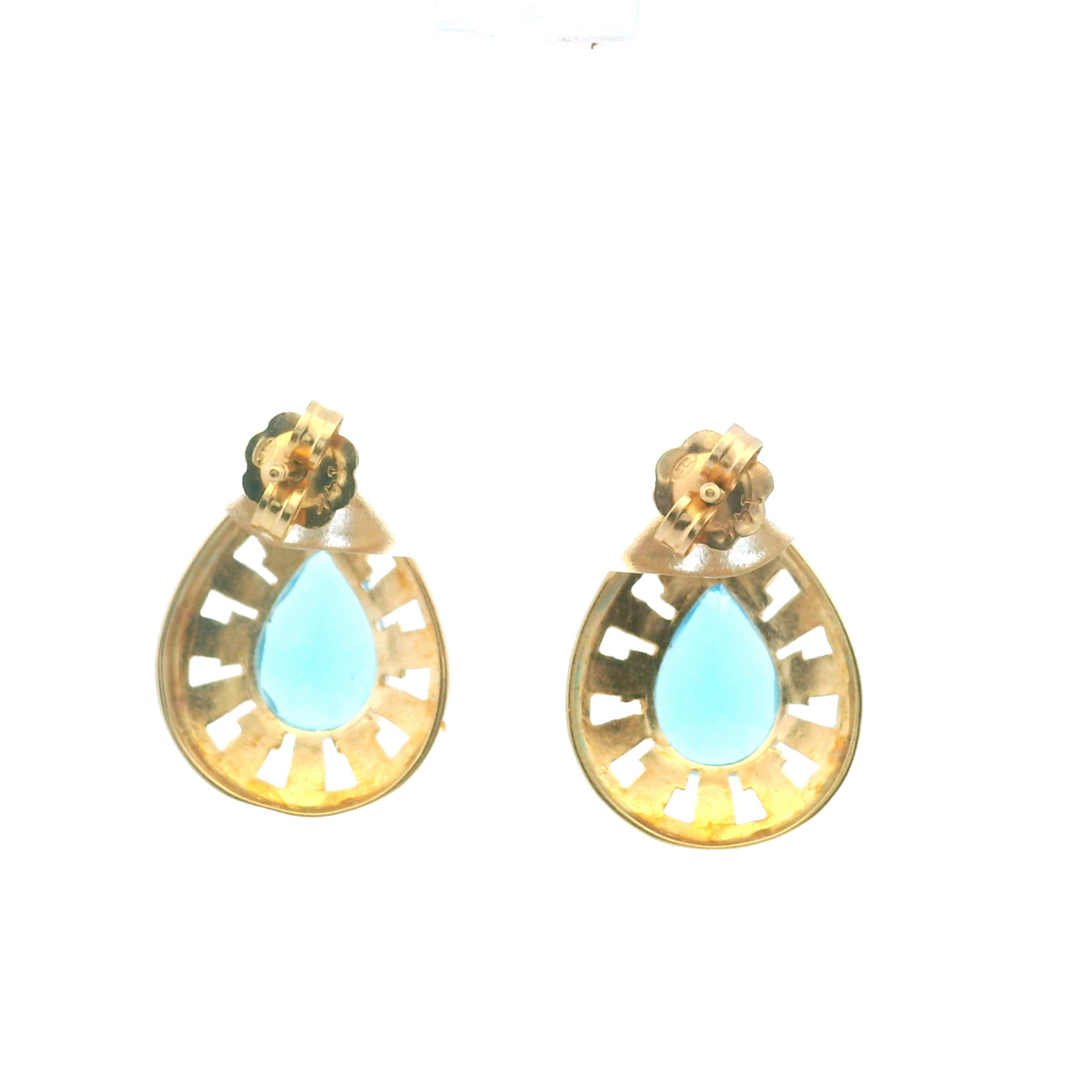Estate 14KT Yellow Gold Pear Blue Topaz Studs, ca. 1990's