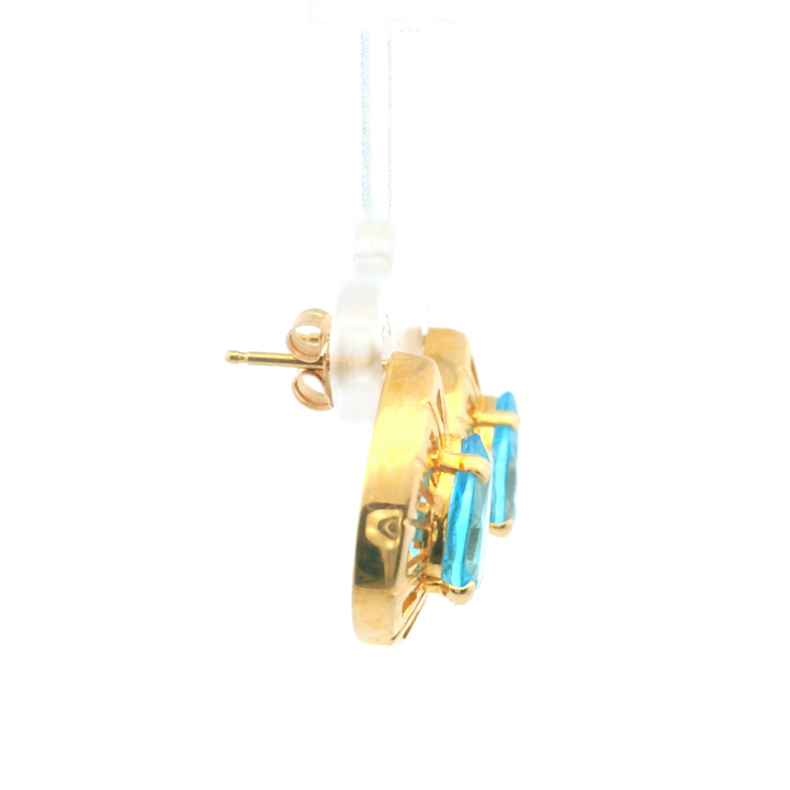 Estate 14KT Yellow Gold Pear Blue Topaz Studs, ca. 1990's