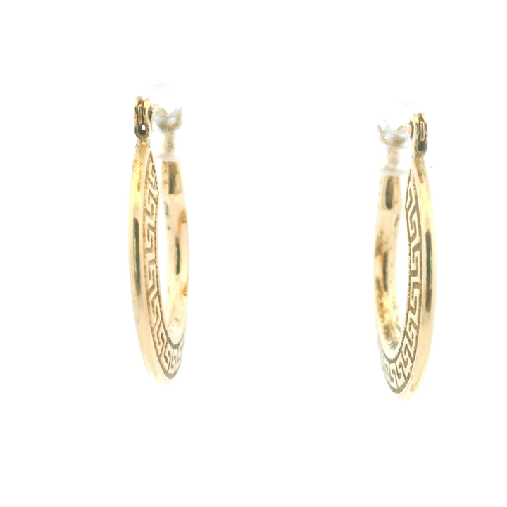 Estate 14KT Yellow Gold Greek Key Flat Hoops
