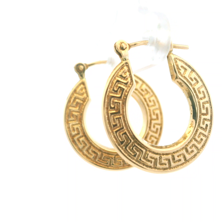 Estate 14KT Yellow Gold Greek Key Flat Hoops
