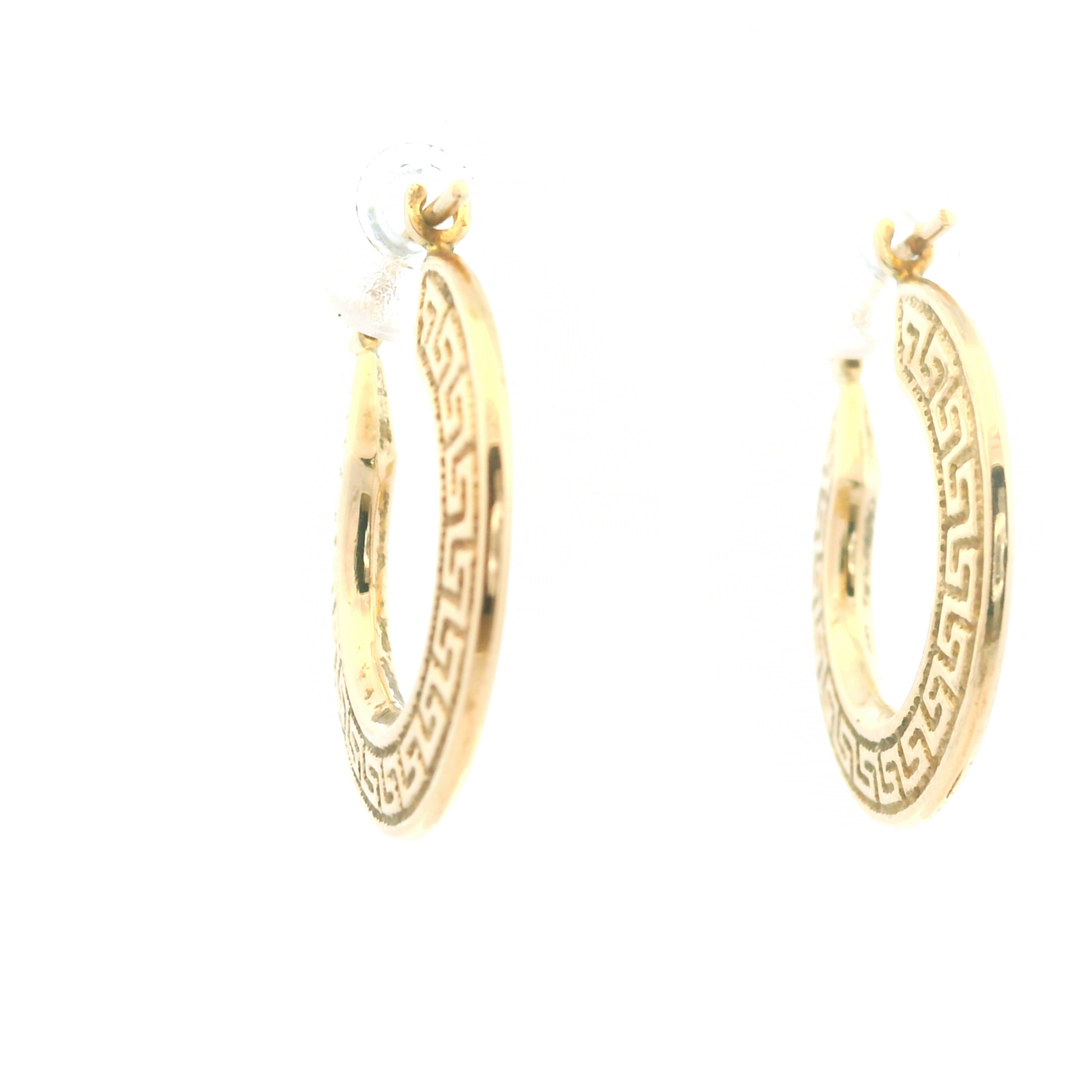 Estate 14KT Yellow Gold Greek Key Flat Hoops
