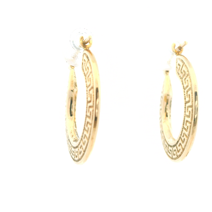 Estate 14KT Yellow Gold Greek Key Flat Hoops
