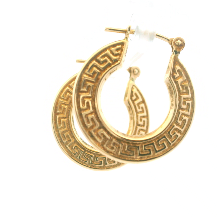 Estate 14KT Yellow Gold Greek Key Flat Hoops