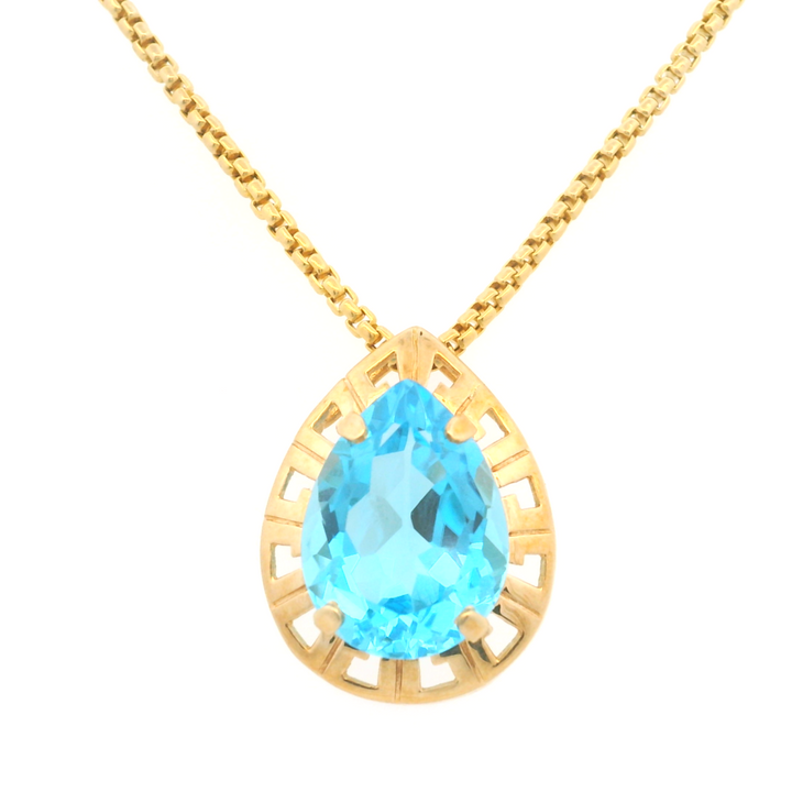 Estate 14KT Yellow Gold Pear Blue Topaz Slide Pendant, ca. 1990's