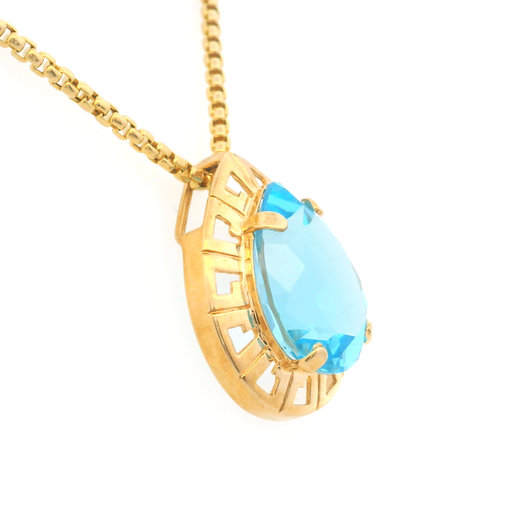 Estate 14KT Yellow Gold Pear Blue Topaz Slide Pendant, ca. 1990's