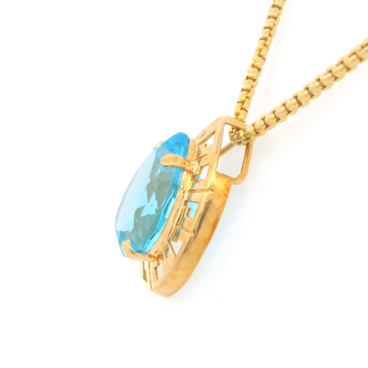 Estate 14KT Yellow Gold Pear Blue Topaz Slide Pendant, ca. 1990's