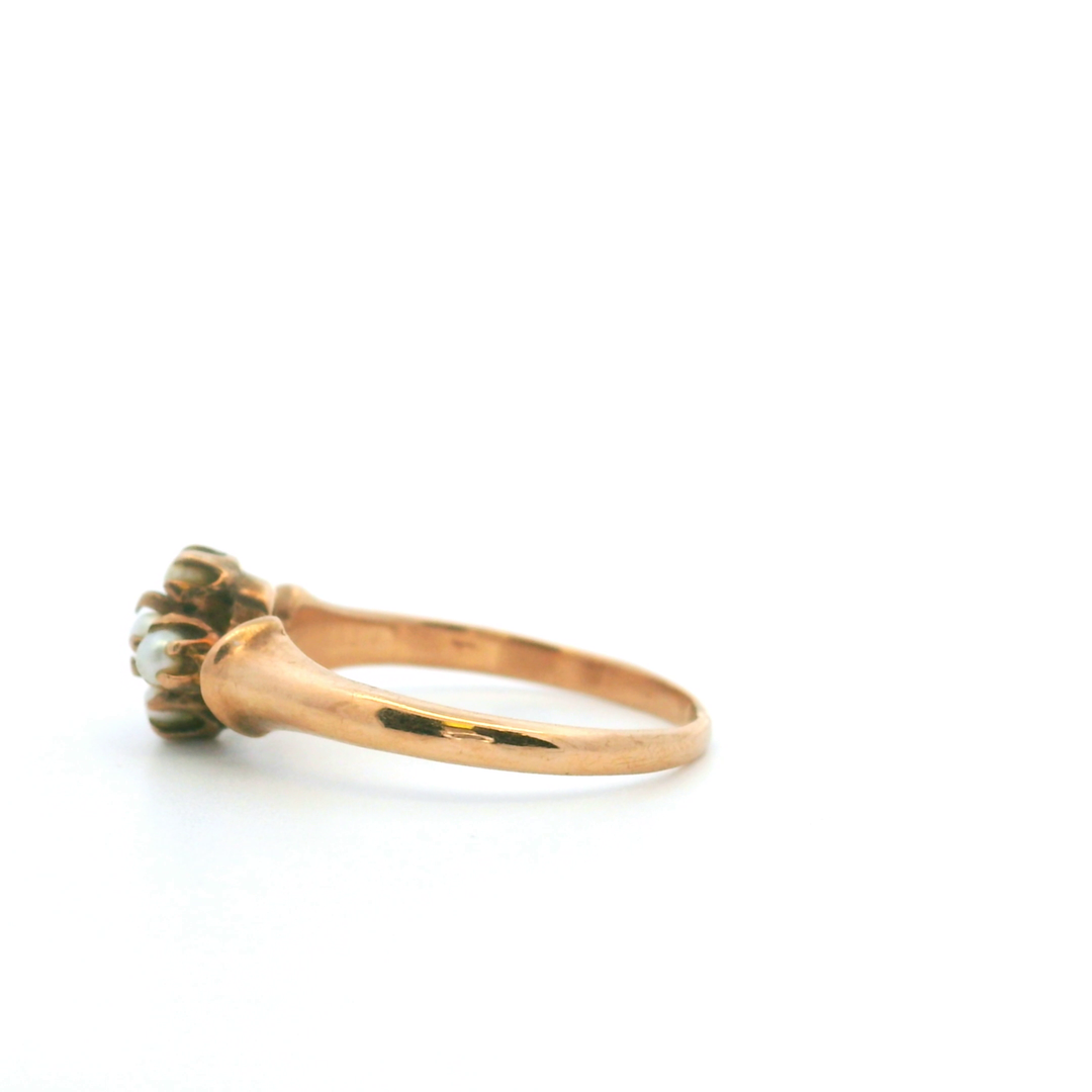Estate 10KT Yellow Gold Seed Pearl Ring, Victorian
