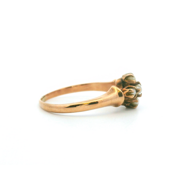 Estate 10K Yellow Gold Antique Victorian Seed Pearl Ring