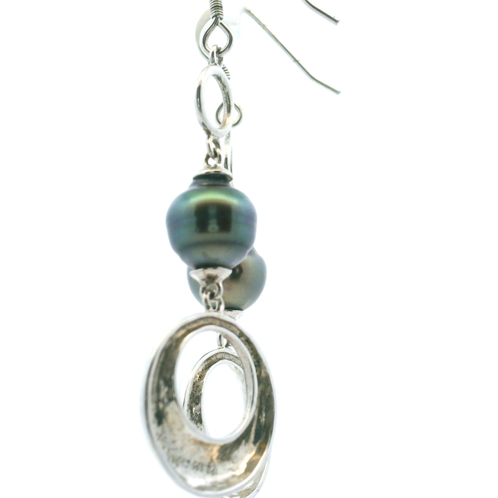 Estate Sterling Silver Tahitian Pearl Drop Earrings
