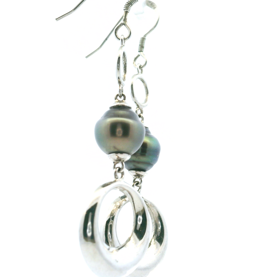 Estate Sterling Silver Tahitian Pearl Drop Earrings