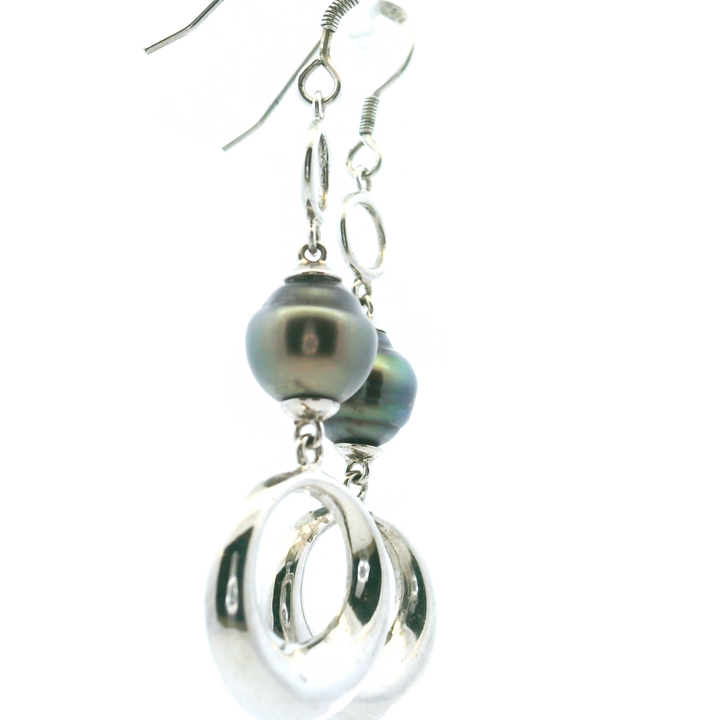 Estate Sterling Silver Tahitian Pearl Drop Earrings