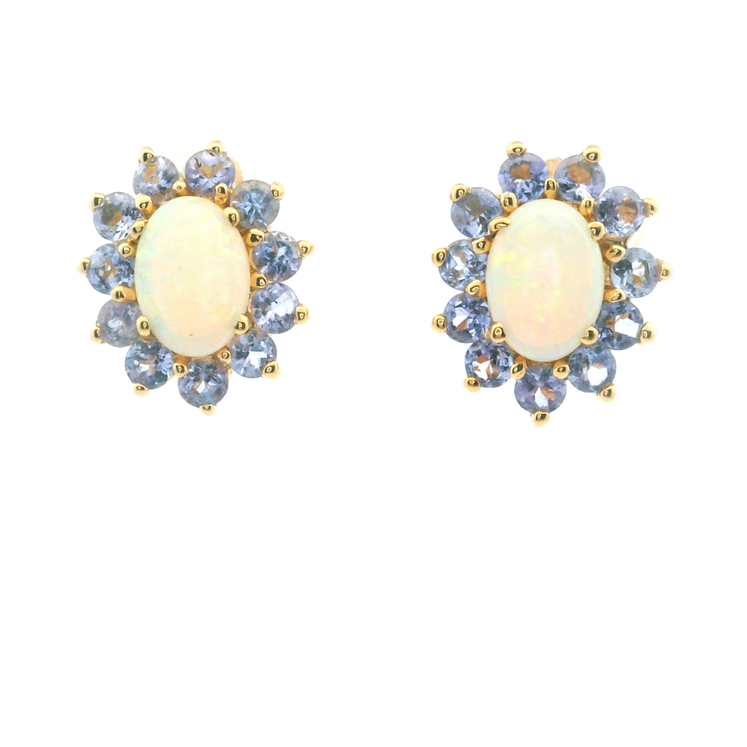 Estate 14KT Yellow Gold Tanzanite & Opal Earrings, ca. 2000