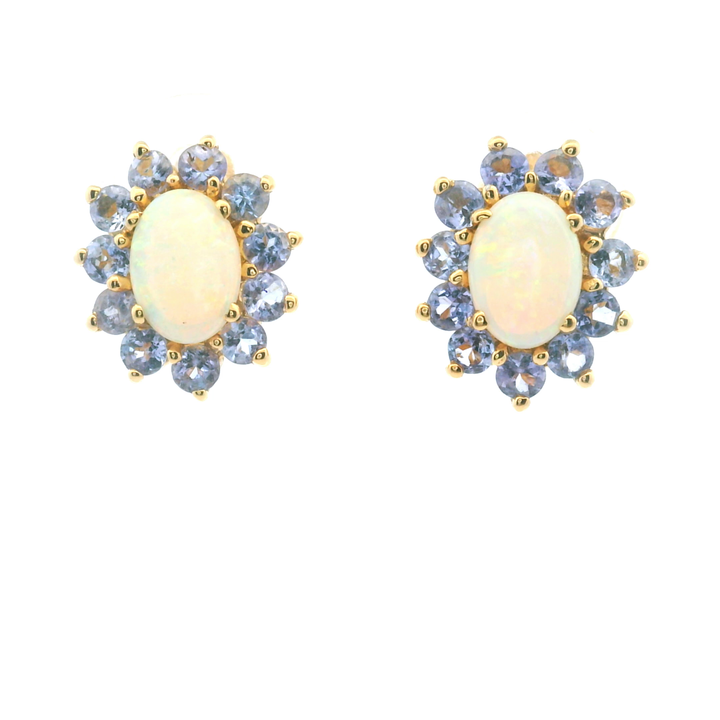 Estate 14KT Yellow Gold Tanzanite & Opal Earrings, ca. 2000
