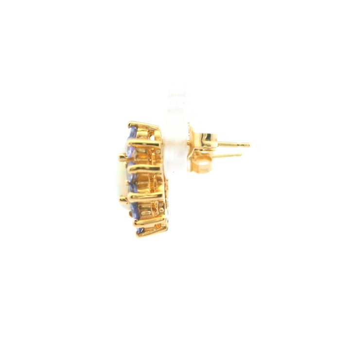 Estate 14K Yellow Gold 2.32CTW Opal & Tanzanite Halo Stud Earrings