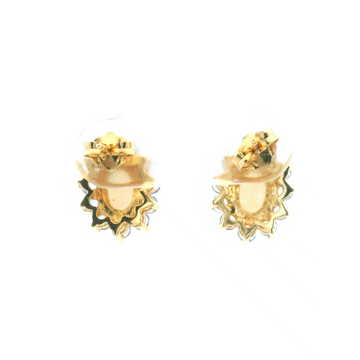 Estate 14K Yellow Gold 2.32CTW Opal & Tanzanite Halo Stud Earrings