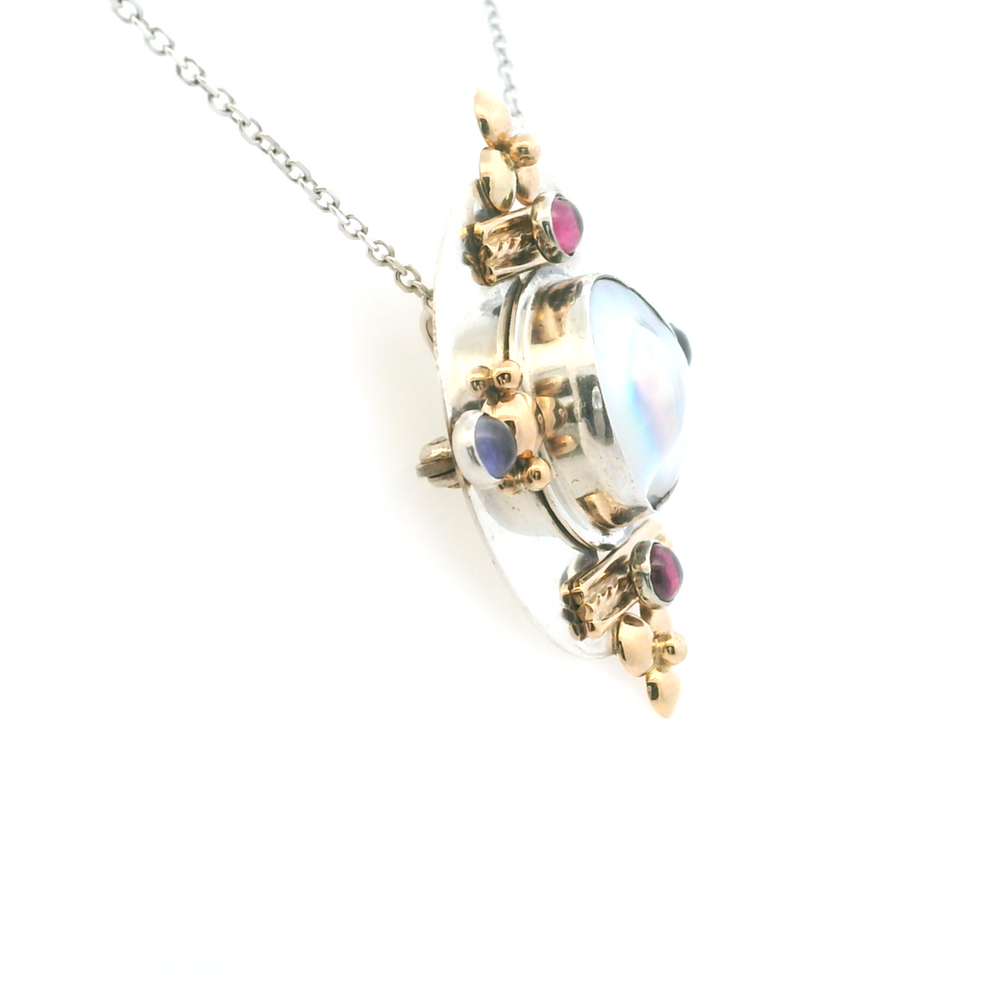 Estate Siwen Sterling Silver Amethyst, Tourmaline & Mabe Pearl Brooch/Pendant, Vintage