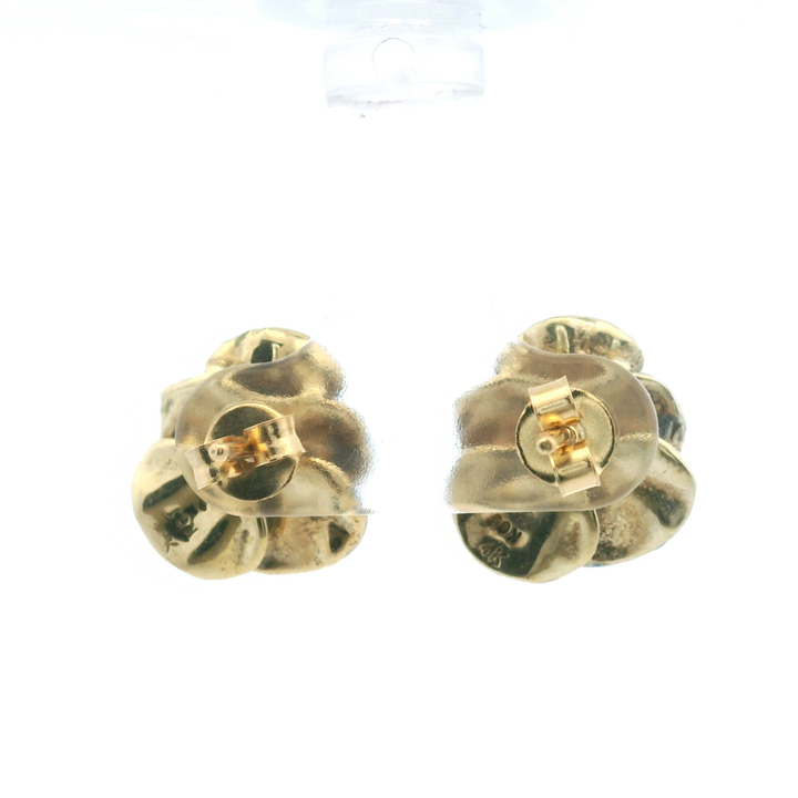 Estate 14KT Yellow Gold Diamond & Enamel Blue Pansy Earrings, ca. 1900