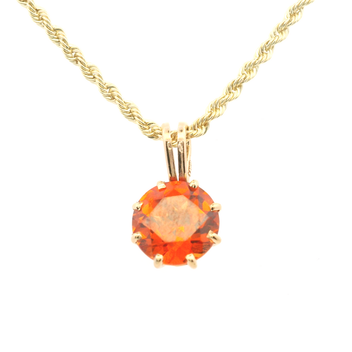 Estate 14KT Yellow Gold Round Synthetic Orange Sapphire Pendant