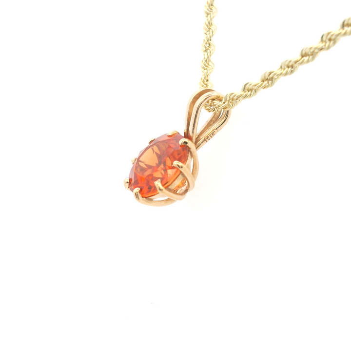 Estate 14KT Yellow Gold Round Synthetic Orange Sapphire Pendant