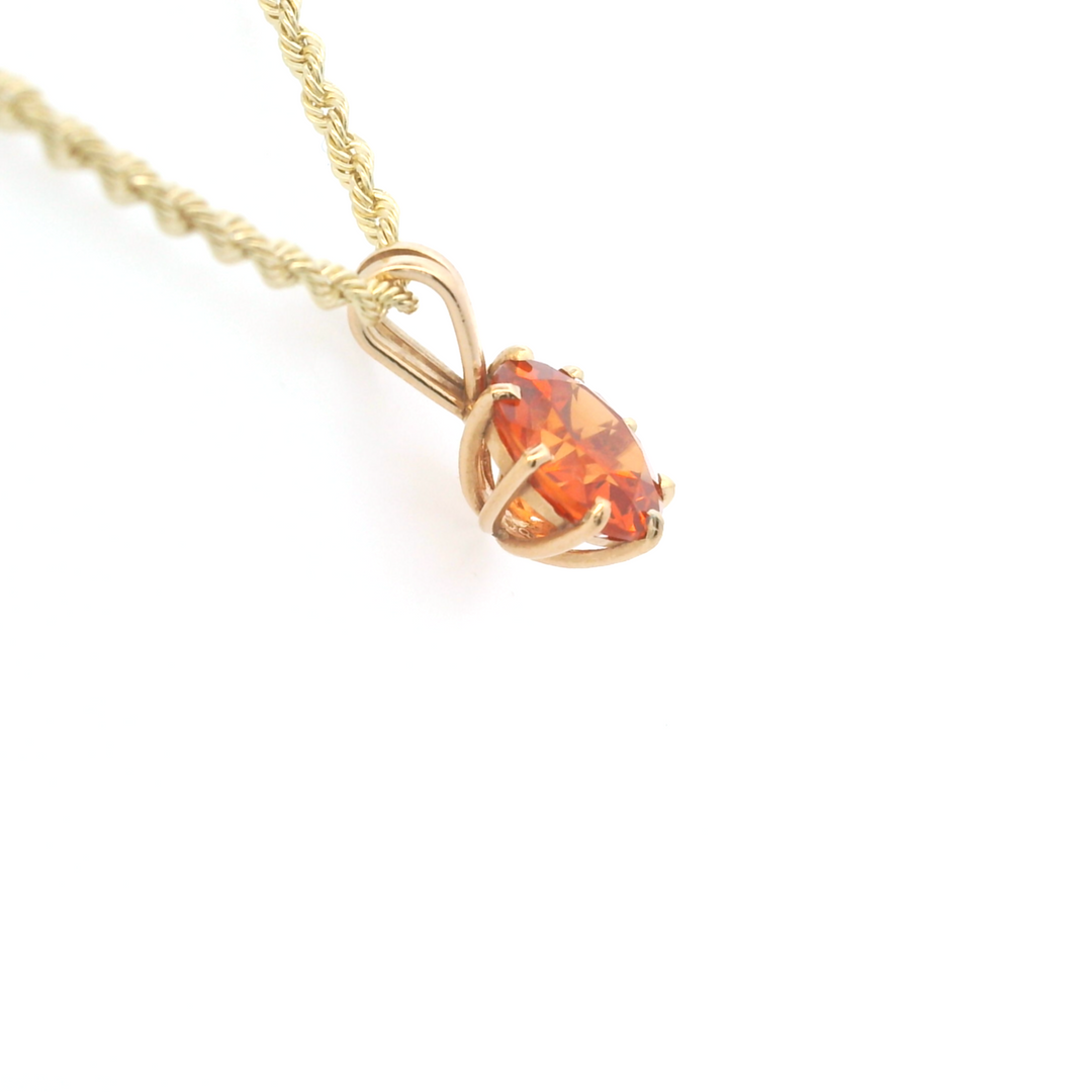 Estate 14KT Yellow Gold Round Synthetic Orange Sapphire Pendant